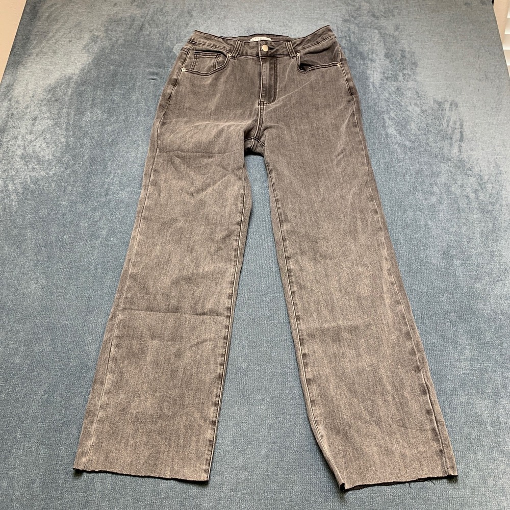 Ettelo Baggy Jeans Women's 10 Gray Denim Relaxed Fit Stretch High Waist Wide Leg